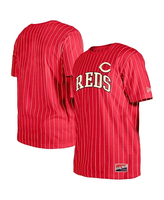 New Era Men's Red Cincinnati Reds Throwback Pinstripe T-Shirt