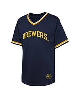 Outerstuff Big Boys and Girls Navy Milwaukee Brewers Relief Pitcher V-neck T-Shirt