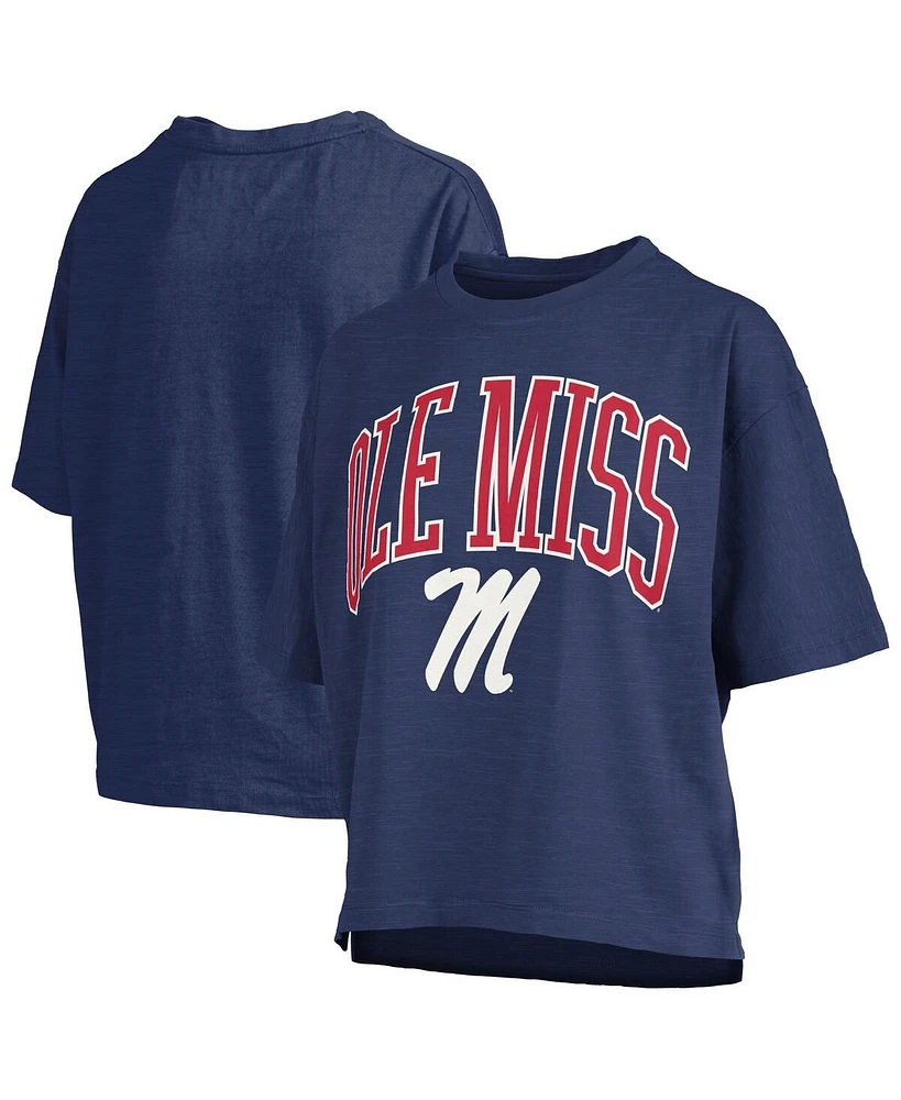 Pressbox Women's Navy Ole Miss Rebels Nelson Arch Over Logo Waist Length Oversized Slub T-Shirt