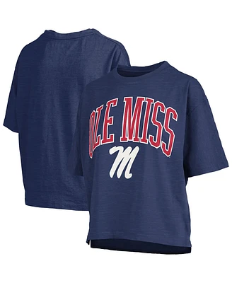 Pressbox Women's Navy Ole Miss Rebels Nelson Arch Over Logo Waist Length Oversized Slub T-Shirt
