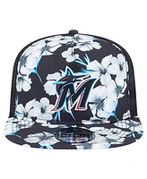 New Era Men's Black Miami Marlins Adventure Pattern Golfer Trucker Snapback Hat