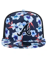 New Era Men's Navy Atlanta Braves Adventure Pattern Golfer Trucker Snapback Hat