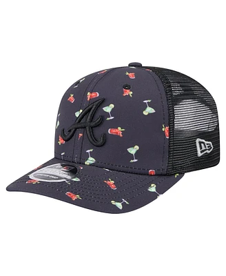 New Era Men's Black Atlanta Braves Adventure Drinks Pattern 9SEVENTY Stretch-Snap Hat