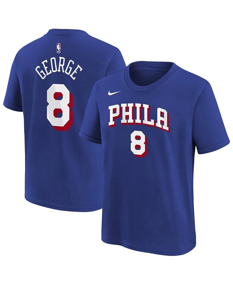 Nike Big Boys and Girls Paul George Royal Philadelphia 76ers Icon Name Number T-Shirt
