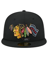 New Era Men's Black Chicago Blackhawks State Stitch 59FIFTY Fitted Hat