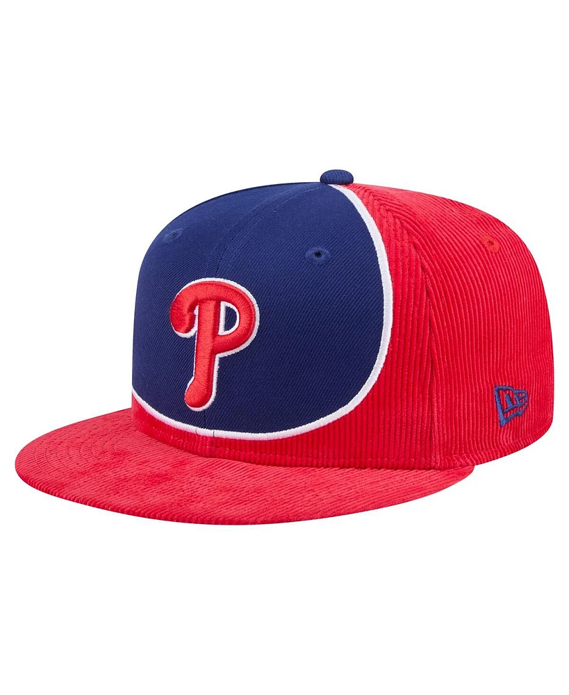 New Era Men's Red/Royal Philadelphia Phillies Retro Split Corduroy Snapback Hat