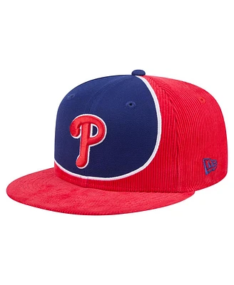 New Era Men's Red/Royal Philadelphia Phillies Retro Split Corduroy Snapback Hat