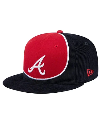 New Era Men's Navy/Red Atlanta Braves Retro Split Corduroy Snapback Hat