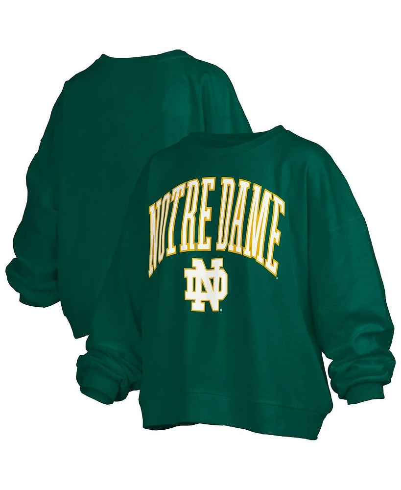Pressbox Women's Green Notre Dame Fighting Irish Janise Arch Over Logo Waist Length Oversized Pullover Sweatshirt