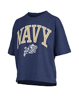 Pressbox Women's Navy Midshipmen Nelson Arch Over Logo Waist Length Oversized Slub T-Shirt