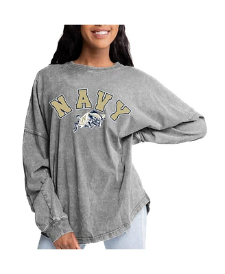 Gameday Couture Women's Gray Navy Midshipmen Faded Wash Pullover Sweatshirt