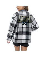Gameday Couture Women's Grey Michigan Wolverines Long Sleeve Brushed Plaid Button-Up Overshirt Jacket