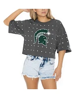 Gameday Couture Women's Gray Michigan State Spartans Go Time Rhinestone Crop T-Shirt