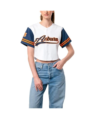 Established & Co. Women's White Auburn Tigers Baseball Jersey Cropped T-Shirt