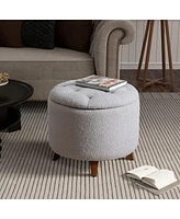 Round Upholstered Storage Ottoman with Removable Lid and Teddy Fleece Cover for Living Room Bedroom Footrest Coffee Table Stool-The Pop Home