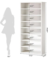 Tribesigns 70.8-Inch Tall White Bookcase, Wooden Library Bookshelf with Mirrored Back Panel, Freestanding 9-Tier Shelf Display Storage Shelves for Hom