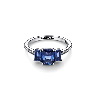Pandora Blue Rectangular Three Stone Sparkling Ring