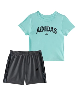adidas Baby Boys 2-Piece Short Sleeve T-Shirt and Camo 3-Stripe Woven Shorts Set