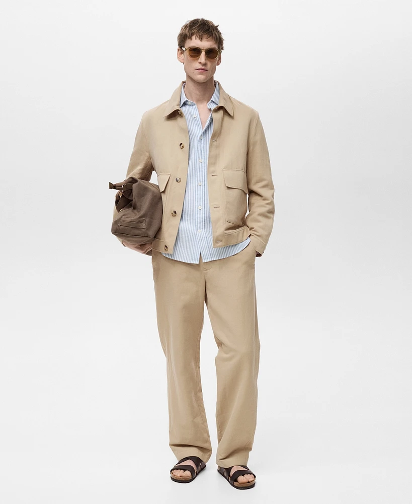 Mango Men's Pocket Cotton-Linen Jacket