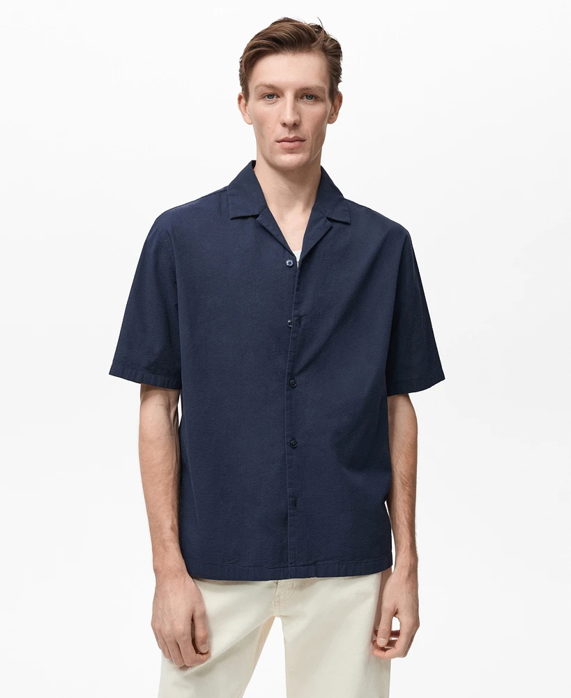 Mango Men's Textured Bowling Collar Shirt