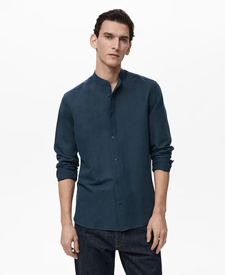 Mango Men's Mao Collar Linen Shirt