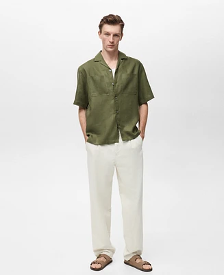 Mango Men's Linen Bowling-Collar Shirt