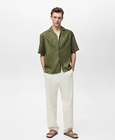 Mango Men's Linen Bowling-Collar Shirt