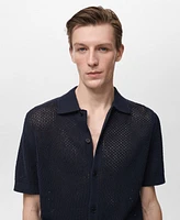 Mango Men's Openwork Knit Cotton Shirt