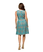 24seven Comfort Apparel Women's Sky Blue Sleeveless Pleated Knee Length Pocket Dress
