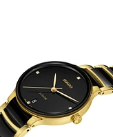 Rado Women's Swiss Centrix Diamond Accent Black Ceramic & Gold Pvd Stainless Steel Bracelet Watch 35mm