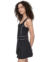 Dkny Sport Women's Contrast-Piping Pleated Sleeveless Dress