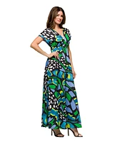 24seven Comfort Apparel Women's V Neck Empire Waist Cap Sleeve Maxi Dress