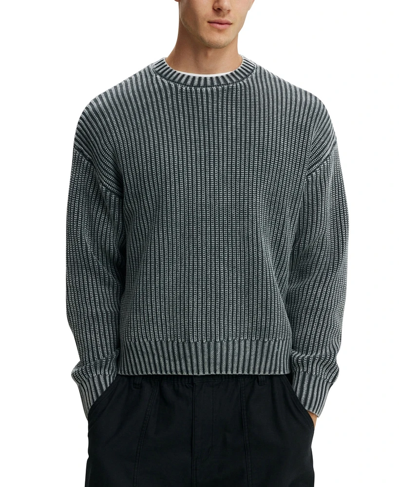 Cotton On Men's Washed Box Fit Crew Knit Sweater