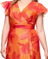 Xscape Plus Floral-Print Chiffon High-Low Dress