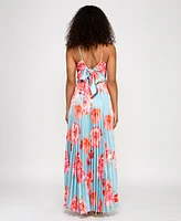 Katia Rae Juniors' Floral Bow-Back Pleated Maxi Dress