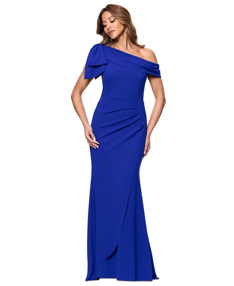 Xscape Petite One-Shoulder Scuba Crepe Gown