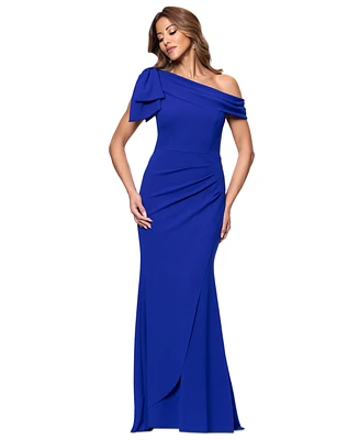 Xscape Petite One-Shoulder Scuba Crepe Gown