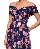 Xscape Petite Off-The-Shoulder Embroidered Midi Dress
