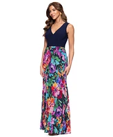 Xscape Petite Mixed-Media V-Neck Sleeveless Gown