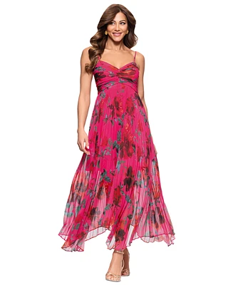 Xscape Petite V-Neck Empire-Waist Pleated Gown