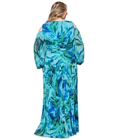 Xscape Plus Printed Cold-Shoulder Dress