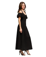 24seven Comfort Apparel Women's Cold Sholder Ruffle Sleeve A Line Maxi Dress