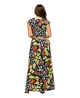 24seven Comfort Apparel Women's Cap Sleeve V Neck Side Slit Pocket Maxi Dress
