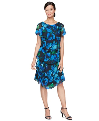 Sl Fashions Women's Printed Tiered-Layered Chiffon Dress