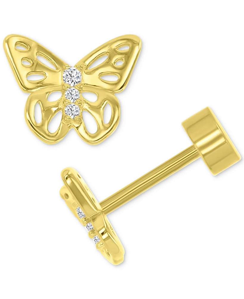 Pave Butterfly Stud Earrings in 14k Gold over Sterling Silver