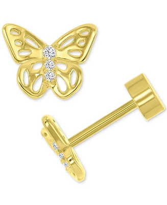 Pave Butterfly Stud Earrings in 14k Gold over Sterling Silver