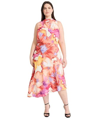 Maggy London Plus Printed Asymmetric-Hem Midi Dress