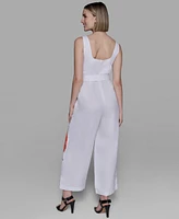 Karl Lagerfeld Paris Women's Linen-Blend Floral-Print Jumpsuit