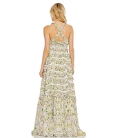 Mac Duggal Women's Cross Back Floral Ruffle Tiered Smock Dress