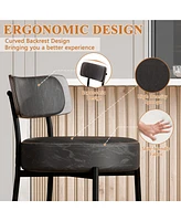 Dyhome 24 inches Bar Stools Set of 2, Counter Height with Leather Pad Wood Back, Upholstered Barstools for Kitchen Island, Cafe